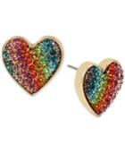 Betsey Johnson Gold-tone Pave Rainbow Heart Stud Earrings