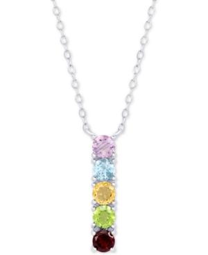 Multi-gemstone Linear 18 Pendant Necklace (1-1/4 Ct. T.w.) In Sterling Silver