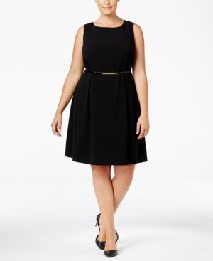 Nine West Plus Size Belted Fit & Flare Dress