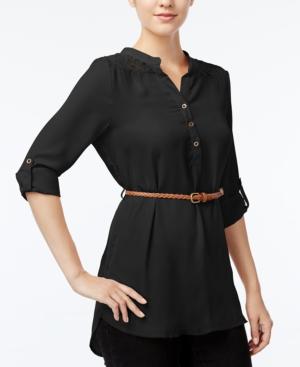 Ultra Flirt Juniors' Belted Lace-back Tunic