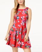 Speechless Juniors' Printed Asymmetrical Tiered Fit & Flare Dress