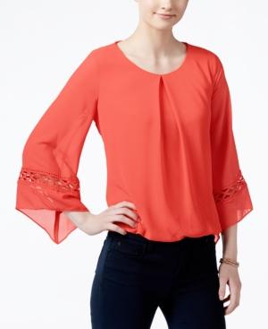 Bcx Juniors' Lattice-sleeve Bubble-hem Blouse