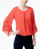 Bcx Juniors' Lattice-sleeve Bubble-hem Blouse