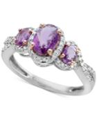 Purple Sapphire (3/4 Ct. T.w.) And Diamond (1/4 Ct. T.w.) 3-stone Ring In 14k White Gold