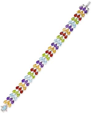 Multi-gemstone Three Row Link Bracelet (35 Ct. T.w.) In Sterling Silver