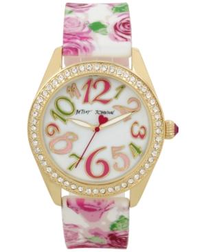 Betsey Johnson Women's Pink Floral Printed White Silicone Strap Watch 40mm Bj00048-180