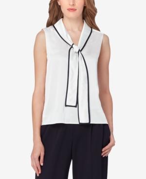 Tahari Asl Contrast-trim Tie-neck Blouse
