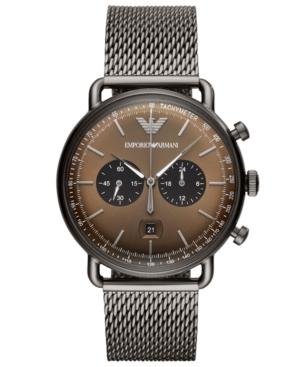 Emporio Armani Men's Chronograph Gunmetal Stainless Steel Mesh Bracelet Watch 43mm