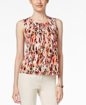 Kasper Petite Printed Pleat-neck Sleeveless Top
