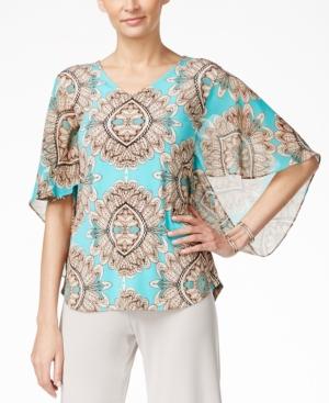 Alfani Petite Printed Flutter-sleeve Top, Only At Macy's