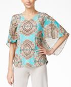 Alfani Petite Printed Flutter-sleeve Top, Only At Macy's