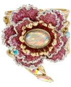Betsey Johnson Gold-tone Glitter Flower Hinged Bangle Bracelet