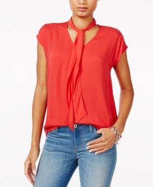 Tommy Hilfiger Textured Tie-neck Top, Only At Macy's