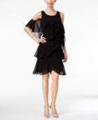 Sl Fashions Tiered Chiffon Embellished Cold-shoulder Dress