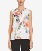 Cece Floral-print Pintucked Blouse