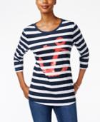Charter Club Striped Anchor Graphic Top, Only At Macy's