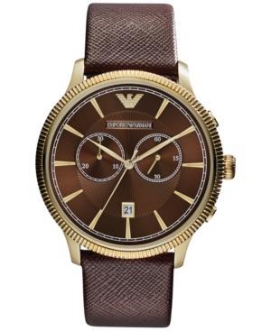 Emporio Armani Men's Chronograph Brown Saffiano Leather Strap Watch 43mm Ar1793