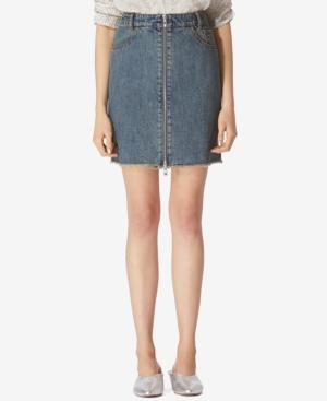 Avec Les Filles Denim Zip-front Cotton Mini Skirt