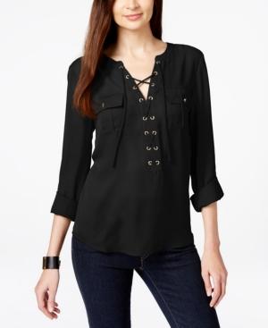 Inc International Concepts Lace-up Blouse, Only At Macy's