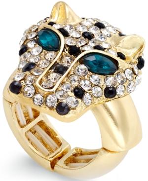 Thalia Sodi Gold-tone Blue-eye Crystal Leopard Head Stretch Ring, Only At Macy's