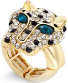 Thalia Sodi Gold-tone Blue-eye Crystal Leopard Head Stretch Ring, Only At Macy's