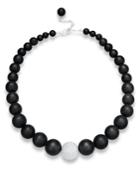 Sterling Silver Necklace, Round Matte Black Agate Necklace (520 Ct. T.w.)