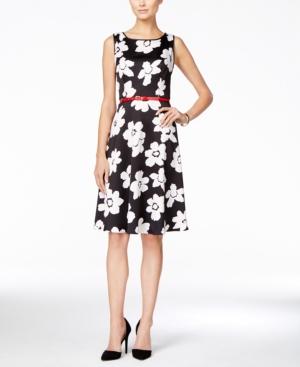 Nine West Sleeveless Belted Floral-print Fit & Flare Dress
