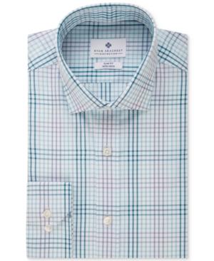 Ryan Seacrest Distinction Slim-fit Non-iron Blue Ocean Multi Check Dress Shirt