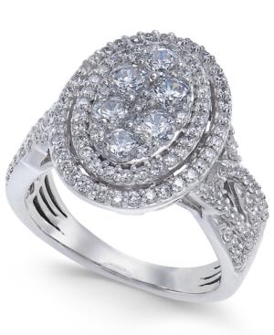 Diamond Oval Halo Cluster Engagement Ring (1-1/2 Ct. T.w.) In 14k White Gold