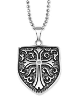 Men's Cross Shield 24 Pendant Necklace In Stainless Steel