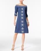 Style & Co Petite Cotton Embroidered Off-the-shoulder Dress, Created For Macy's