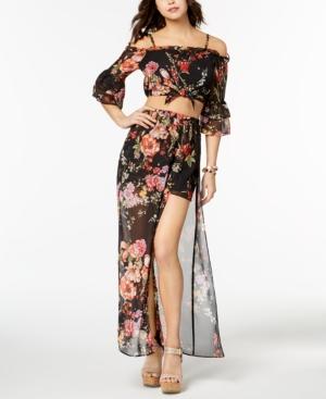 Bcx Juniors' 2-pc. Printed Off-the-shoulder Crop Top & Overlay Shorts Set