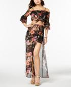 Bcx Juniors' 2-pc. Printed Off-the-shoulder Crop Top & Overlay Shorts Set