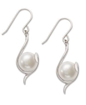 Cultured Freshwater Pearl Swirl Drop Earrings In Sterling Silver (10mm)