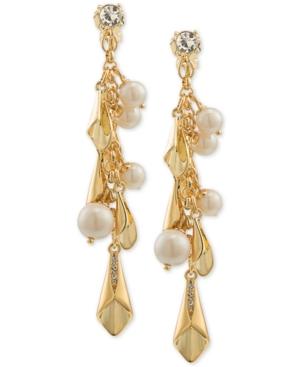 Carolee Gold-tone Pave & Imitation Pearl Shaky Clip-on Drop Earrings