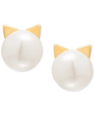 Children's Cultured Freshwater Button Pearl (7-3/4mm) Cat Stud Earrings In 14k Gold