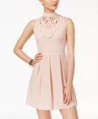 Speechless Juniors' Mock-neck Crochet-trim Dress