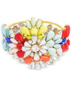 Steve Madden Gold-tone Stone & Crystal Floral Bangle Bracelet