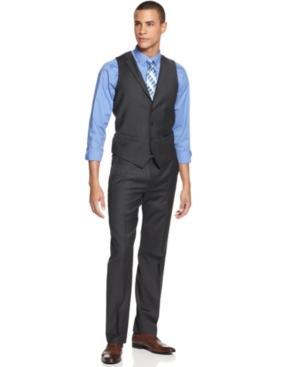 Alfani Red Vest Charcoal Plaid Slim Fit