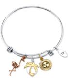 Unwritten Tricolor Tropical Charm Bangle Bracelet In Stainless Steel & Gold-tone And Rose Gold-tone Stainless Steel