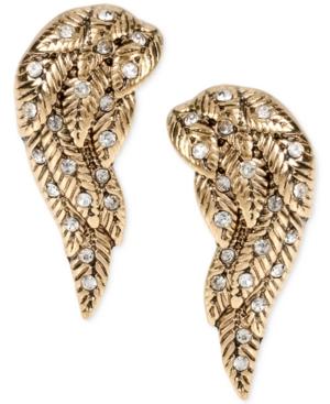 Betsey Johnson Gold-tone Crystal Angel Wing Stud Earrings