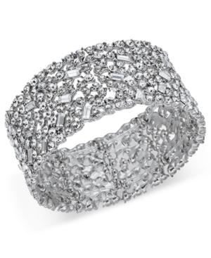 Inc International Concepts Silver-tone Wide Crystal Cluster Stretch Bracelet, Created For Macy's