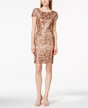 Calvin Klein Short-sleeve Cowl-back Sequin Sheath Dress