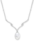 Cultured Freshwater Pearl (10 X 8mm) & Diamond (1/5 Ct. T.w.) 16 Collar Necklace In Sterling Silver