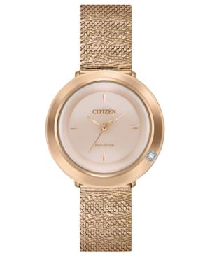 Citizen Eco-drive Women's L Ambiluna Diamond-accent Rose Gold-tone Stainless Steel Mesh Bracelet Watch 32mm