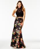 City Studios Juniors' 2-pc. Lace Open-back Floral-print Dress, A Macy's Exclusive