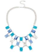 Inc Silver-tone Blue And Crystal Squares Statement Necklace