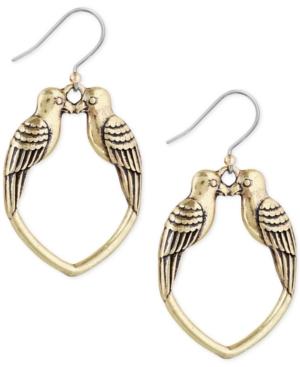 Lucky Brand Gold-tone Kissing Birds Drop Hoop Earrings