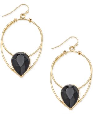 Inc International Concepts Gold-tone Jet Stone Drop Hoop Earrings, Only At Macy's