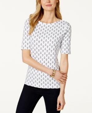 Charter Club Pima Cotton Tee, Anchor Print